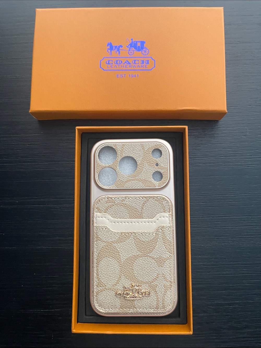 iPhone 17 pro Coach Gold Signature Monogram Phone Case with 2 Card Slot
